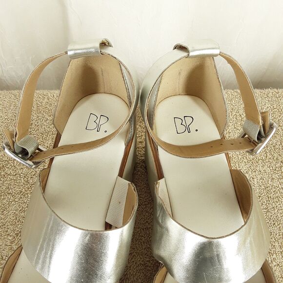BP. Women's sz 8M Silver Sandals, Chunky Platform Block Heel Strappy Party Shoes - Picture 8 of 10